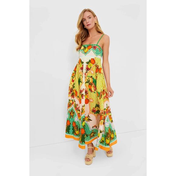 NWT Revolve Caroline Constas Linen Fruit Print Maxi Dress Size Small. - Picture 1 of 5